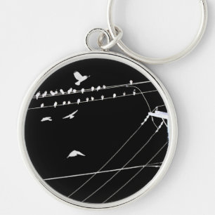 Black And White Crows And Wires Keychain