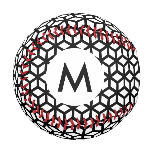 Black And White Cube Pattern Baseball (Front Left)