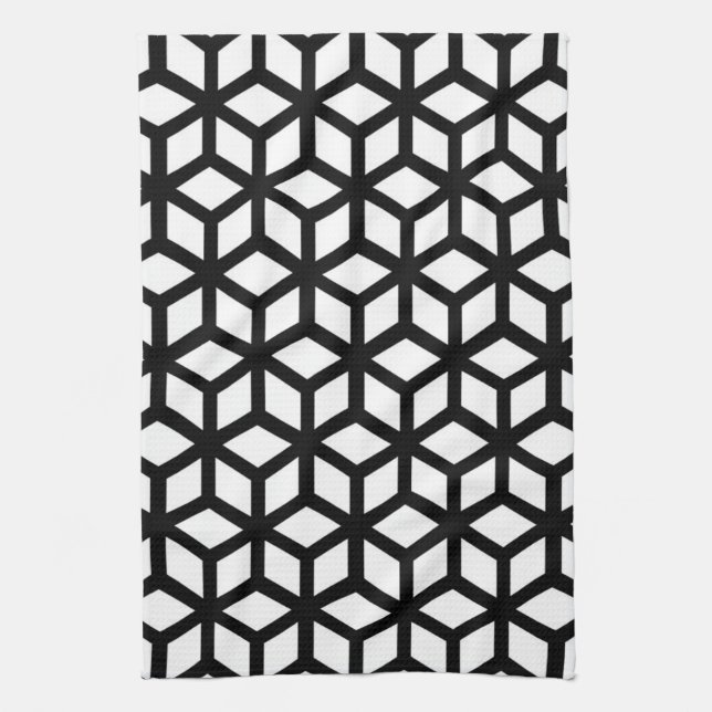 Black And White Cube Pattern Kitchen Towel (Vertical)