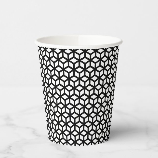 Black And White Cube Pattern Paper Cups (Left)