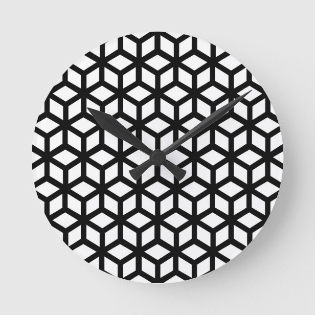 Black And White Cube Pattern Round Clock (Front)