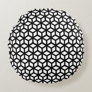 Black And White Cube Pattern Round Pillow