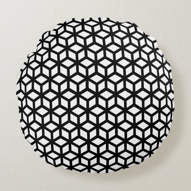Black And White Cube Pattern Round Pillow (Front)