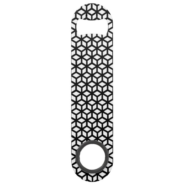 Black And White Cube Pattern Speed Bottle Opener (Front)