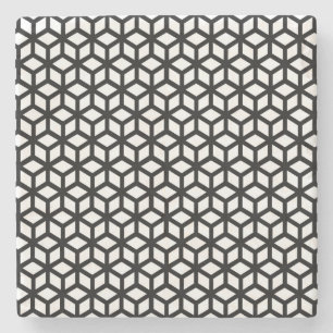 Black And White Cube Pattern Stone Coaster