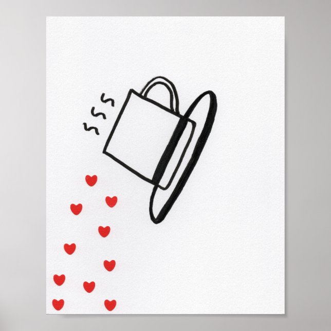 Black and White Cup with Red Hearts Pouring Poster (Front)