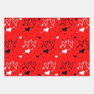 Black And White Cupids Heart Pattern  Wrapping Paper Sheet