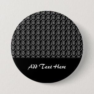 Black and White Curlie Cue Pattern 3 Inch Round Button