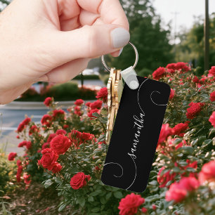 Black and White Curly Signature Name Keychain