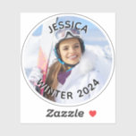 Black and White Curved Text Family Photo<br><div class="desc">Create your own personalized 3" round sticker. 
Add your own family photo to create a keepsake gift.
Change the font face,  style and colour of both the black and white text colours.
If needed,  you can also change the curvature of the text in small increments.</div>