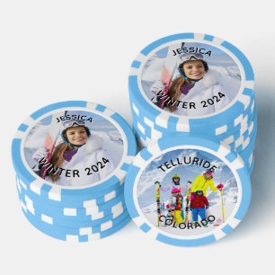 Black and White Curved Text Family Photo Poker Chips