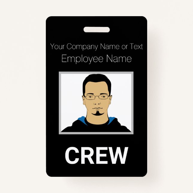 Black and White Custom Crew Photo ID Badge (Front)