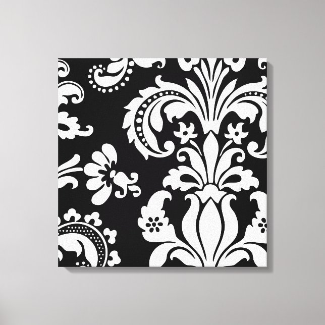 Black and White Custom Damask Canvas Print (Front)