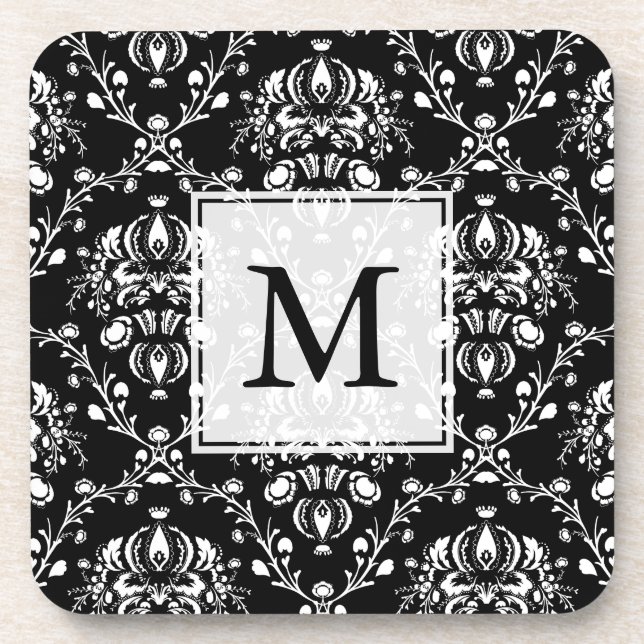 Black and White Custom Damask Coaster (Front)