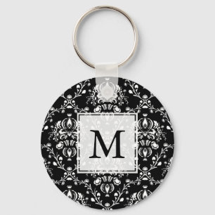 Black and White Custom Damask Keychain
