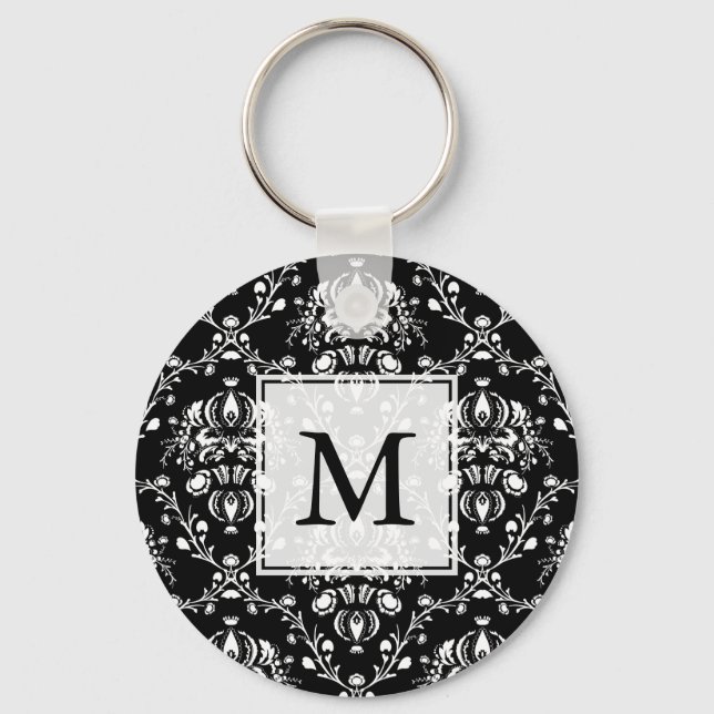 Black and White Custom Damask Keychain (Front)