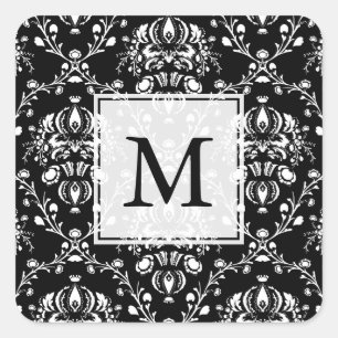 Black and White Custom Damask Square Sticker