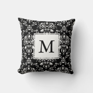 Black and White Custom Damask Throw Pillow