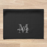 Black and White Custom Family Name Monogram Kitchen Towel<br><div class="desc">Custom-designed modern black kitchen hand towel featuring personalized family name monogram in modern hand calligraphy.</div>