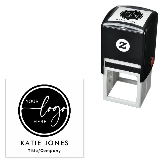 Black and White Custom Logo Business Self-inking Stamp (In Situ)