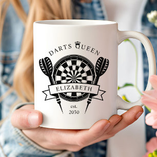 Black and White Custom Name Darts Queen Coffee Mug