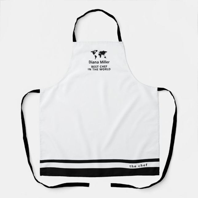 Black and White Custom Name Personalized Chef Apron (Front)