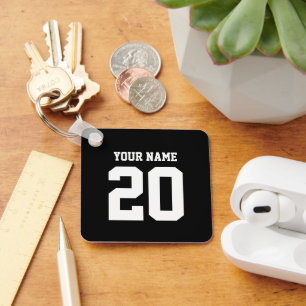 Black and White Custom Number and Name Keychain