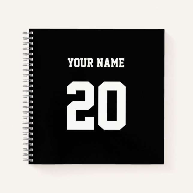 Black and White Custom Number and Name Notebook (Front)