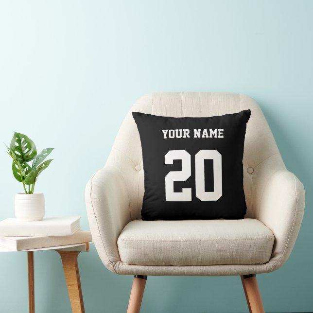 Black and White Custom Number and Name Throw Pillow (Chair)