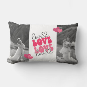 Black and White Custom Photo Heart Valentine's Day Lumbar Pillow