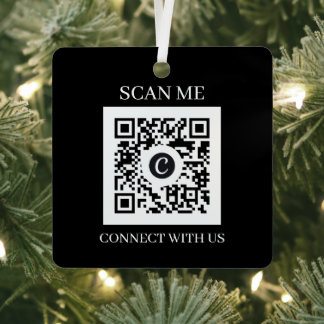 Black and White Custom QR Code Christmas Metal Ornament