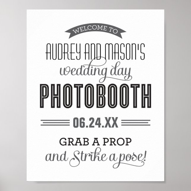 Black and White Custom Wedding Photo Booth Sign (Front)