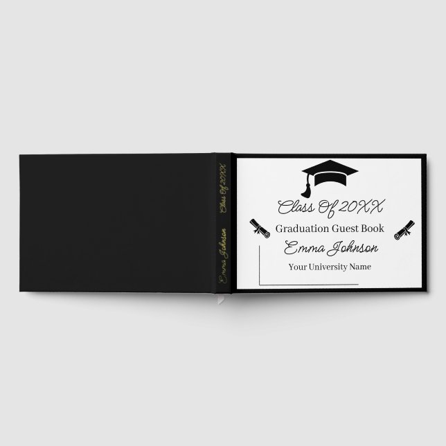 Black And White Customizable Graduation Guest Book (Full)
