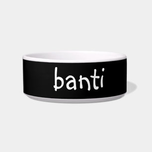black and white customizable name feature pet bowl