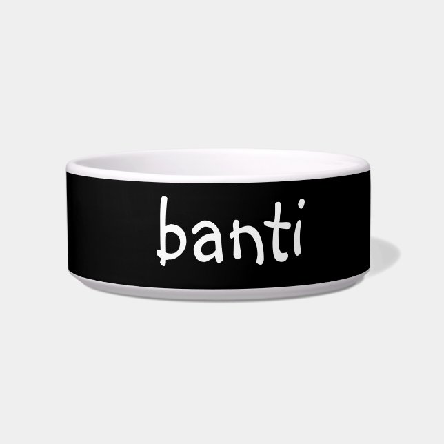 black and white customizable name feature pet bowl (Front)