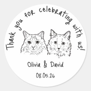 Black and White Cute Cats Wedding Favor Classic Round Sticker