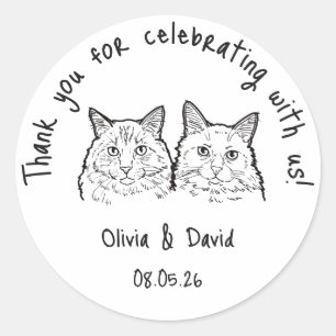 Black and White Cute Cats Wedding Favour Classic Round Sticker