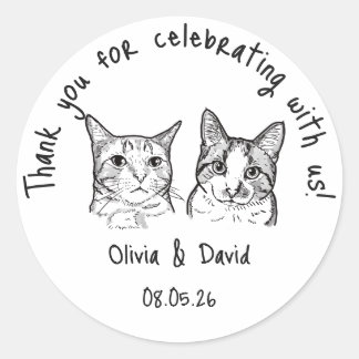 Black and White Cute Cats Wedding Favour Classic Round Sticker