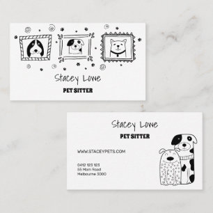 Black And White Cute Dogs Pet Sitter   Dog Walker  Business Card