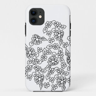 Black and white cute floral drawing iPhone 11 case