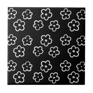 Black and White Cute Flower Y2K Pattern Tile
