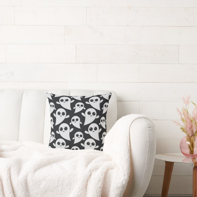 Black and White Cute Ghosts Halloween Throw Pillow (Couch)