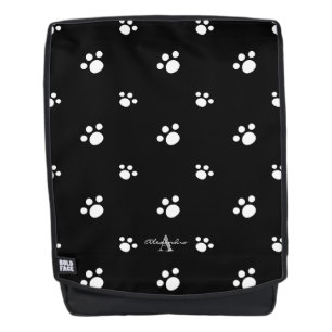 Black And White Cute Puppy Dog Paw Print Monogram Backpack