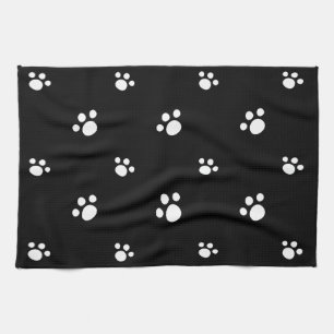 Black And White Cute Puppy Dog Paw Print Pattern Kitchen Towel