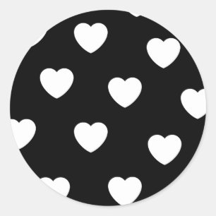 Black and White Cute Simple Heart Pattern  Classic Round Sticker