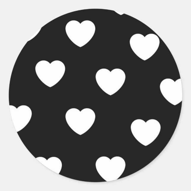 Black and White Cute Simple Heart Pattern  Classic Round Sticker (Front)