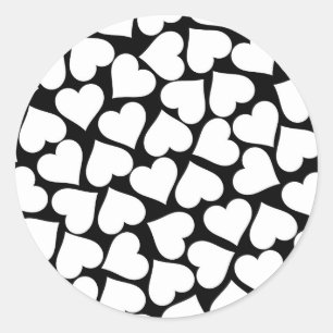 Black and White Cute Simple Heart Pattern Classic Round Sticker