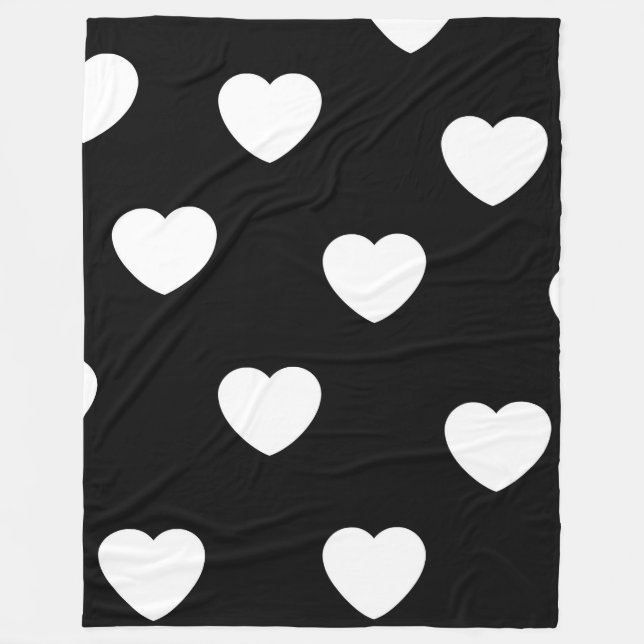 Black and White Cute Simple Heart Pattern  Fleece Blanket (Front)