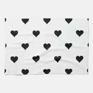 Black and White Cute Simple Heart Pattern Kitchen Towel