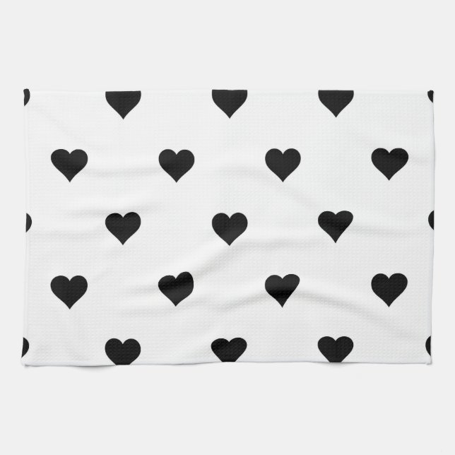 Black and White Cute Simple Heart Pattern  Kitchen Towel (Horizontal)
